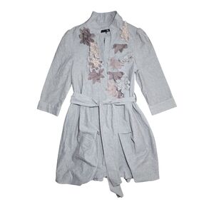 Anthropologie Ryu Gray Trench Coat with 3D Florals